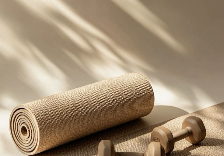 poids de gym  et yoga mat